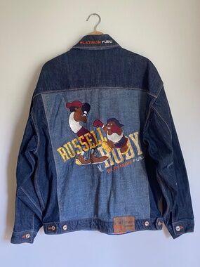 Vintage Platinum FUBU Russell vs Rudy Embroidered Denim Jacket Y2K Streetwear